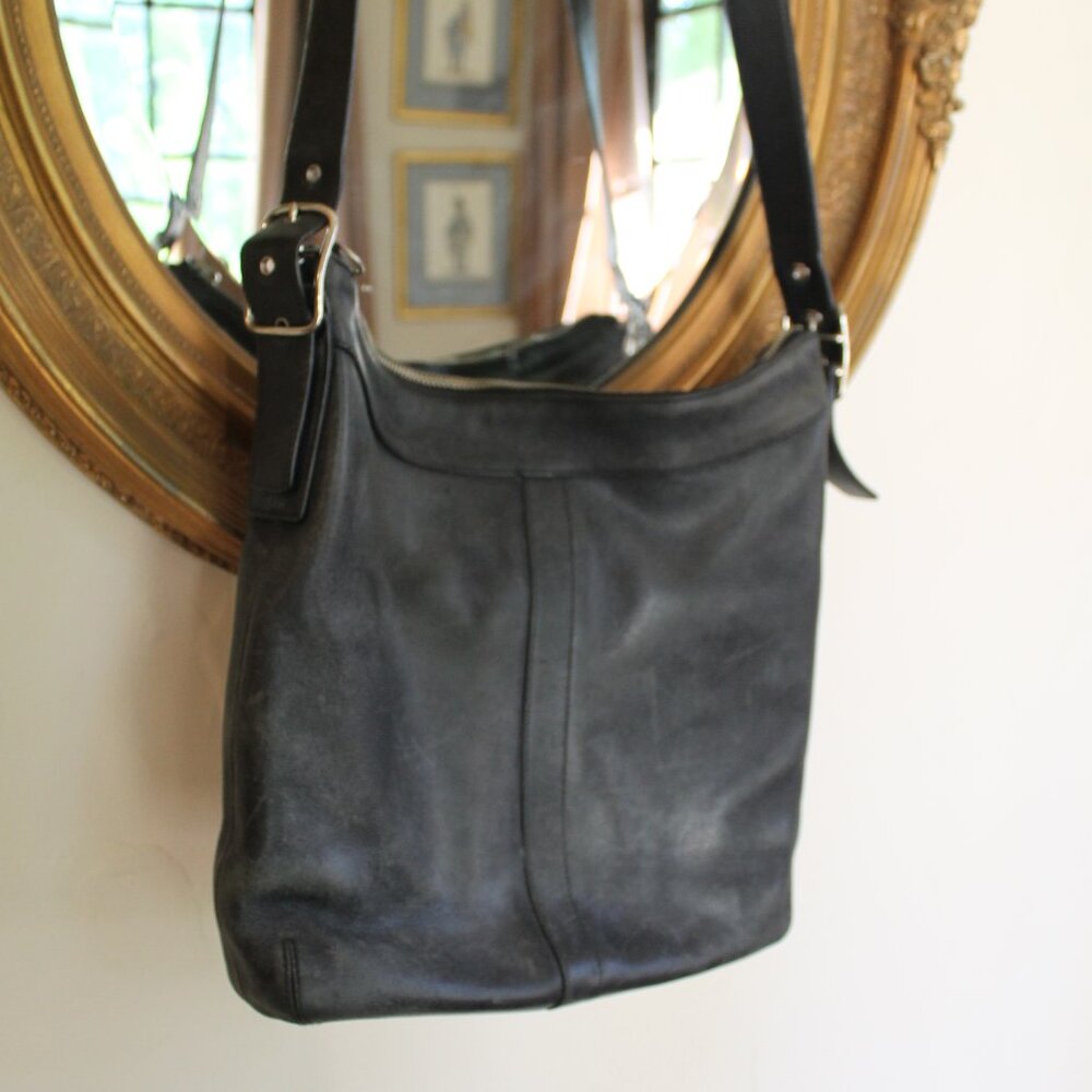 Vtg Black Leather Coach Bag